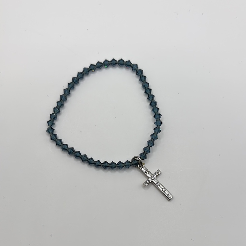 Swarovski Blue Beaded Bracelet with Silver Cross Charm